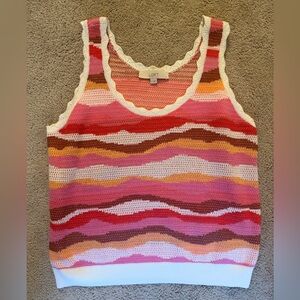 LOFT Women's Striped Knit Tank Top - Pink, Brown, Cream
